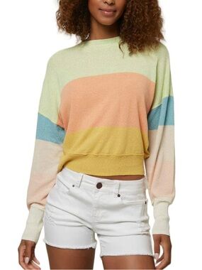 O'Neill Shoreward‎ Stripe color block crop pull over Sweater - Shell Coral small